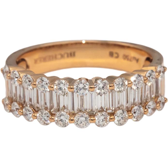 BUCHERER 18k Rose Gold VS Round & Emerald Cut Diamond Band Ring 1.50CT Size 6.5
