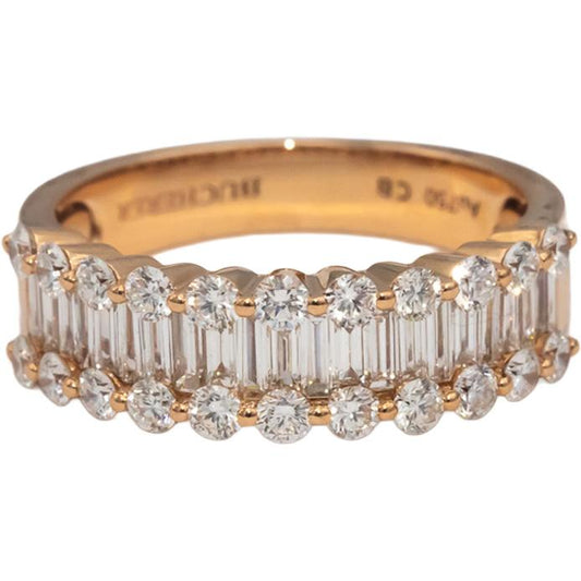 BUCHERER 18k Rose Gold VS Round & Emerald Cut Diamond Band Ring 1.50CT Size 6.5