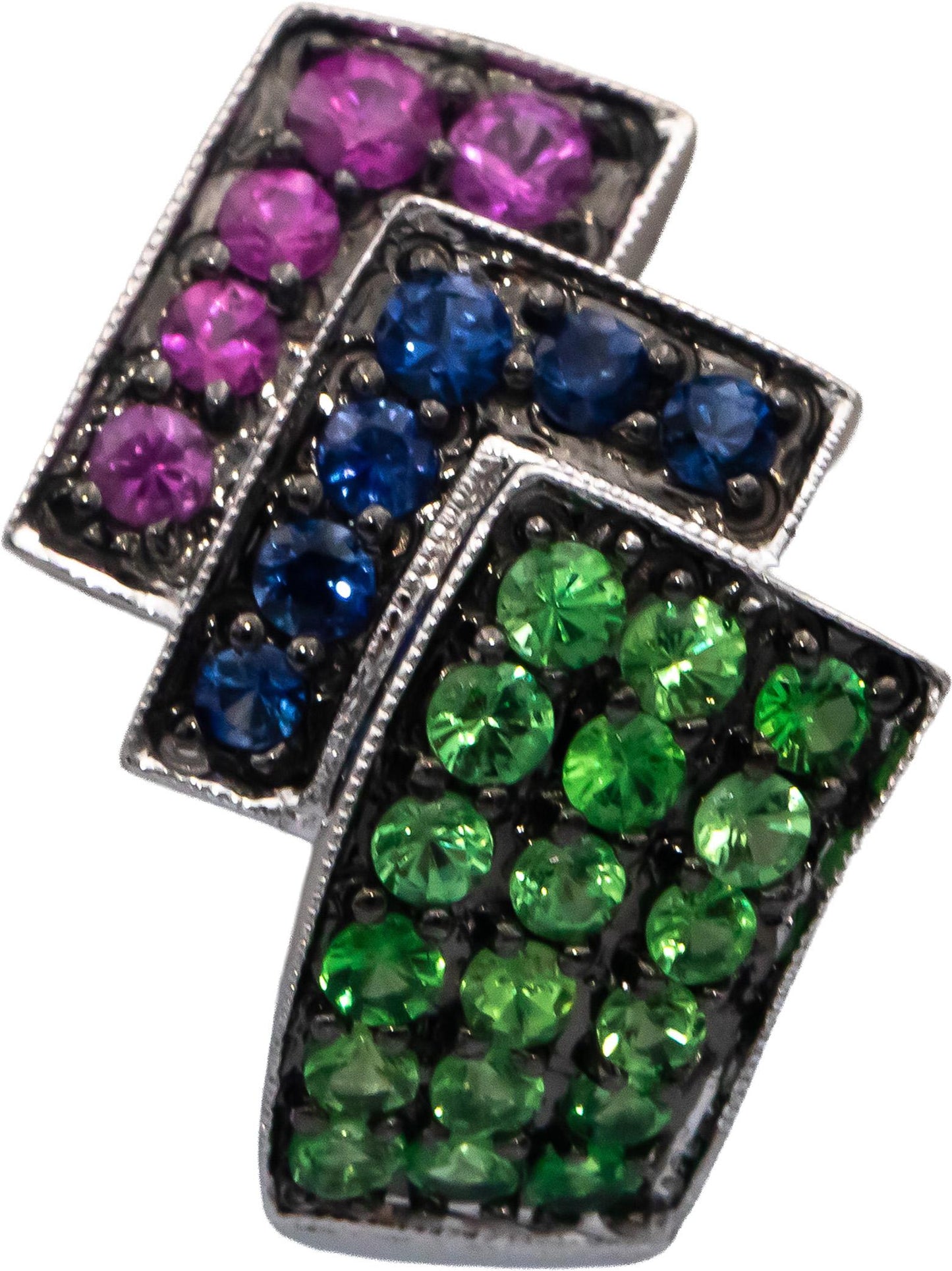 14k White Gold Round Spinel Iolite Tsavorite Gemstone Cluster Earrings 1.50CTW