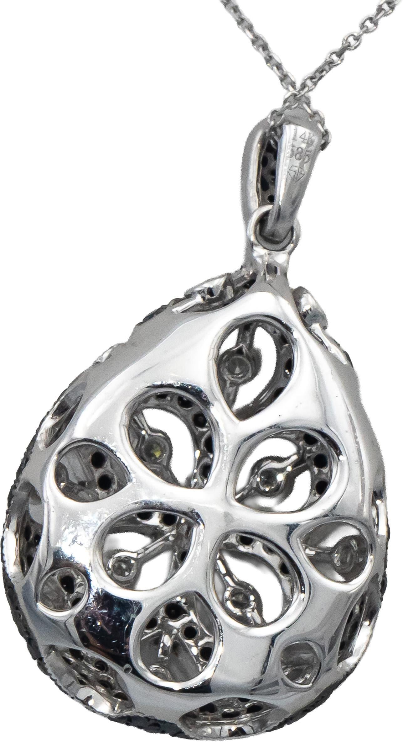 14k White Gold Round White & Black Diamond Cluster Pendant Necklace 0.75CTW
