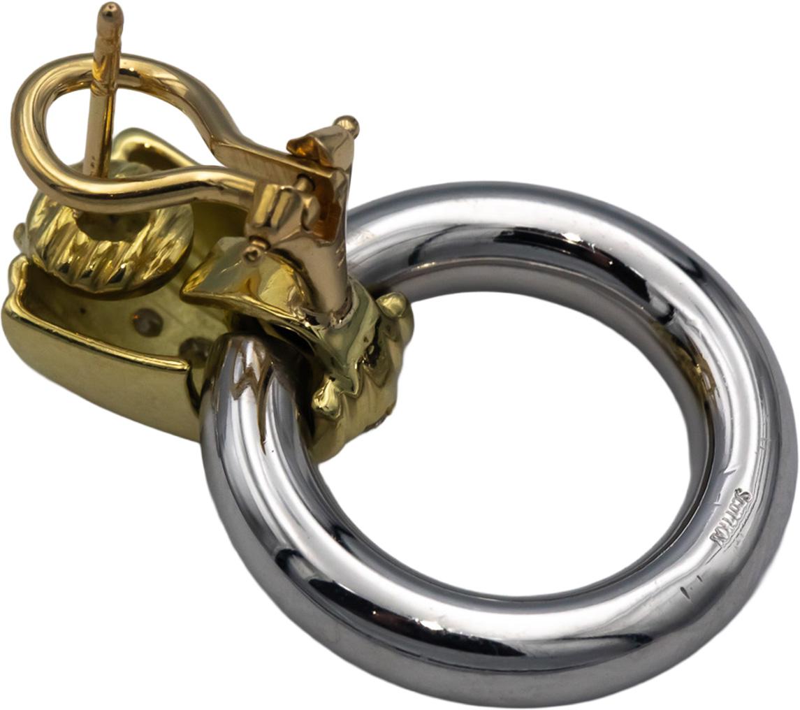 Platinum & 18k Gold VS Round Diamond Drop Dangle Hoop Earrings 0.60CTW