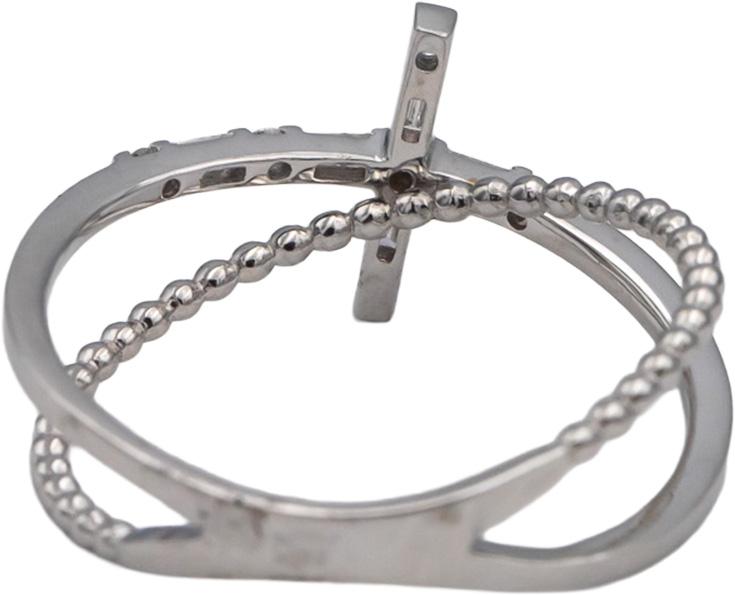 18k White Gold VS Round & Baguette Diamond Criss Cross Band Ring .10CT Size 7.25