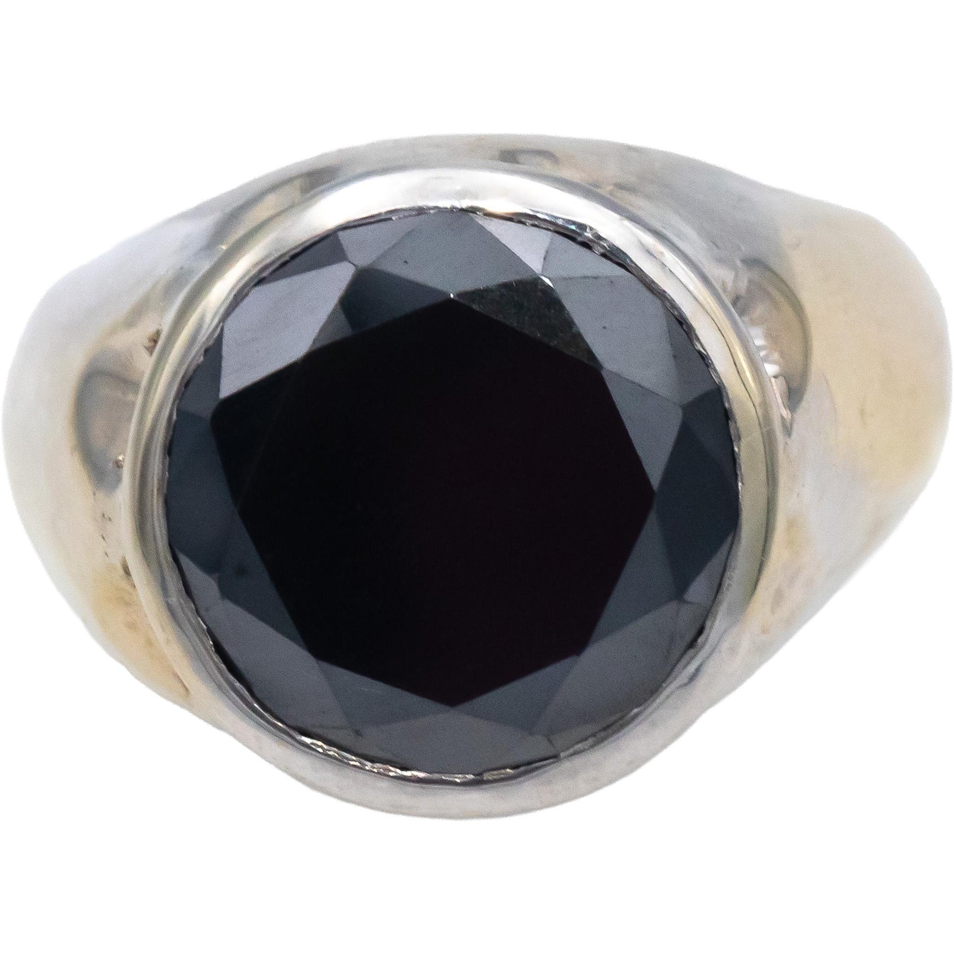 18k White Gold Round Bezel Set Black Diamond Solitaire Ring 12.0CT Size 10