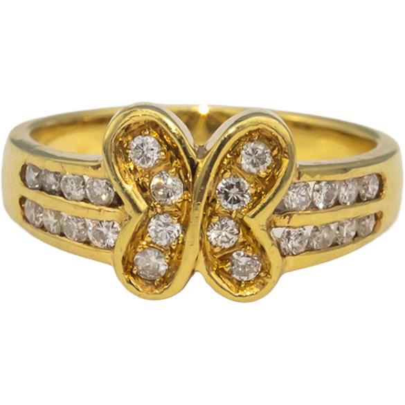 18k Yellow Gold Round Diamond Butterfly Cocktail Ring 0.50CT Size 6.75