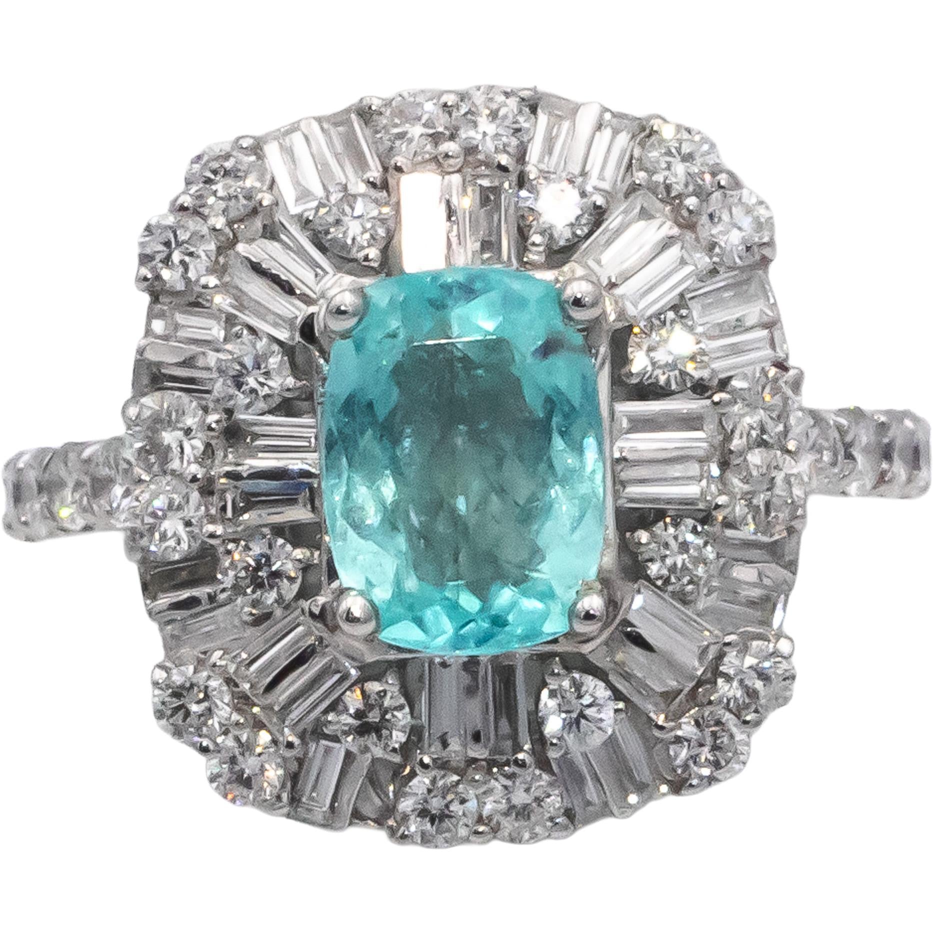GIA Certified 18k White Gold Paraiba Tourmaline & Diamond Ring 2.85CTW Size 7