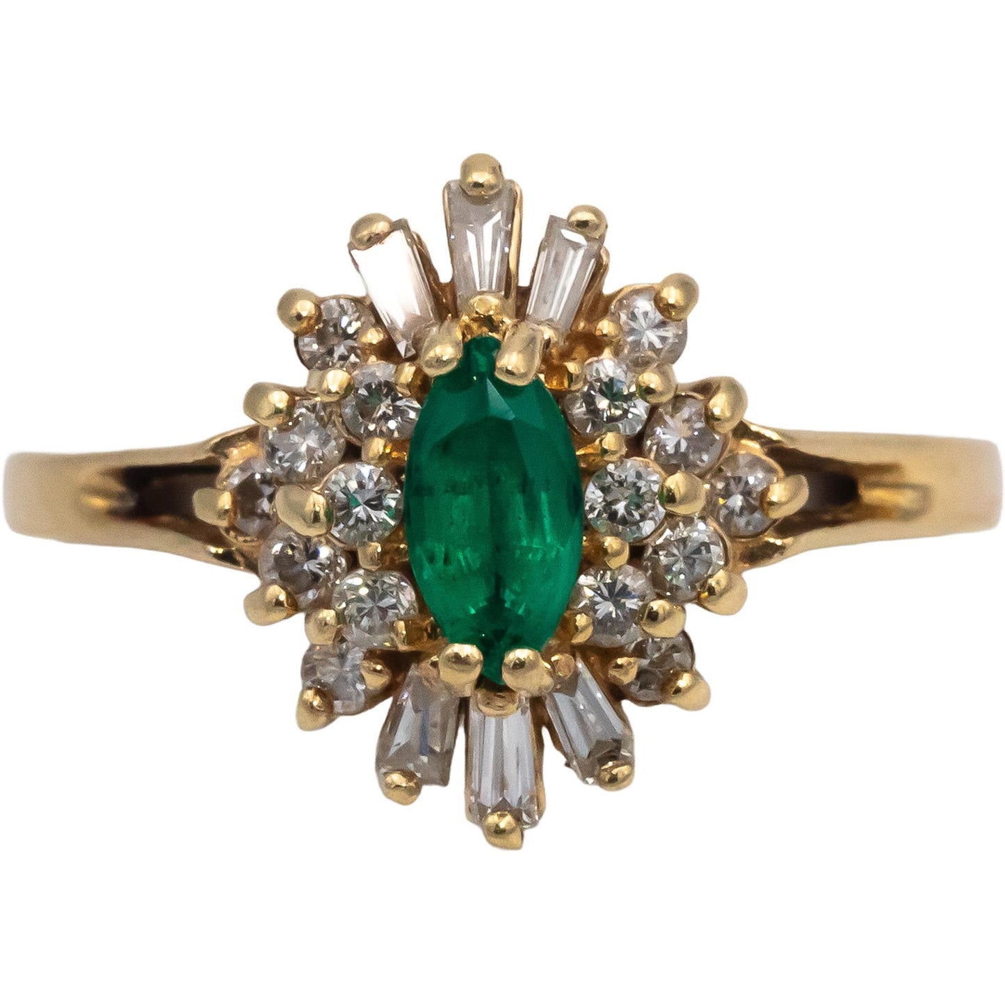 14k Yellow Gold Diamond & Emerald Halo Ring 0.90CTW Size 8.5