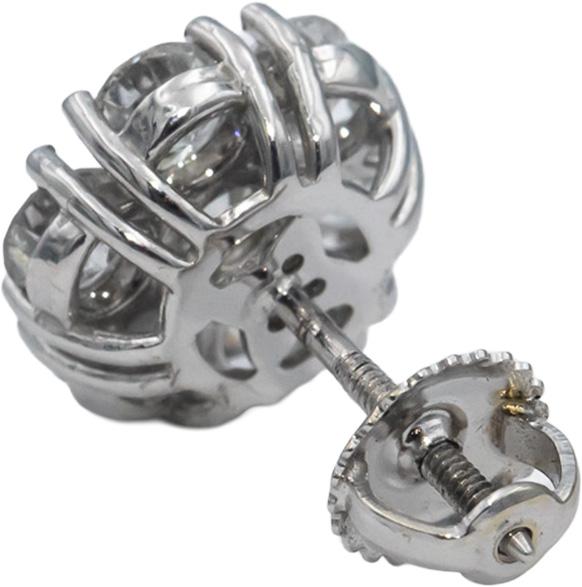 14k White Gold Round Diamond Cluster Flower Stud Screw Back Earrings 2.80CT