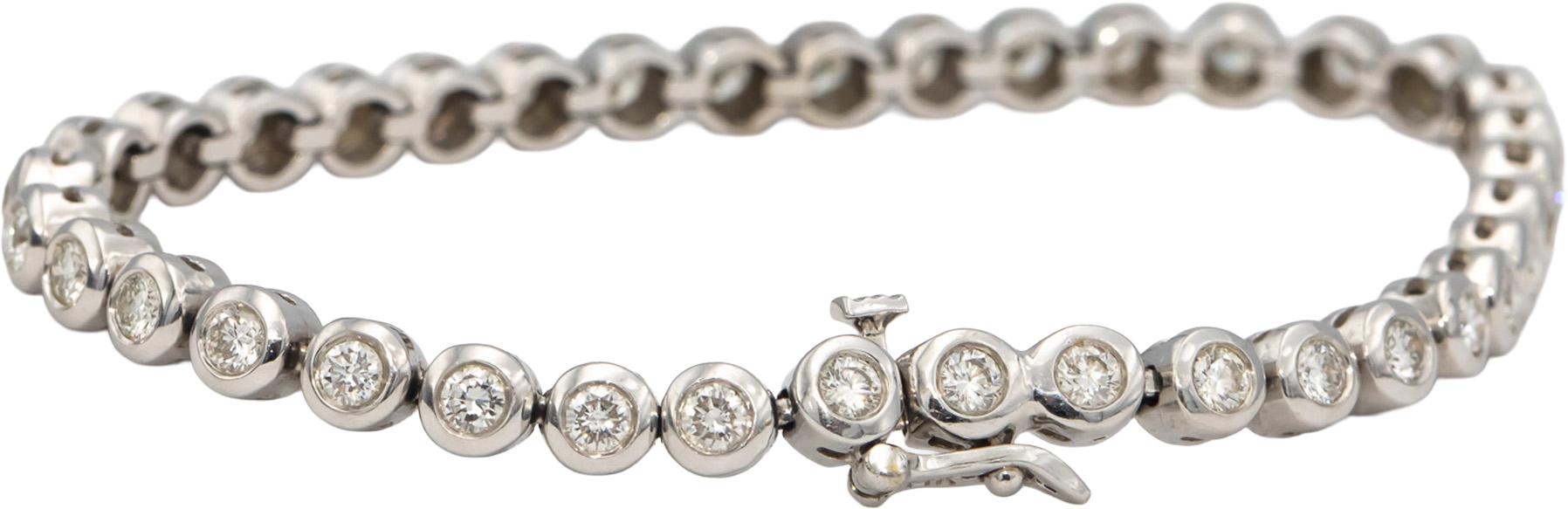 14k White Gold VS Round Bezel Set Diamond Tennis Bracelet 4.0CT