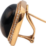 14k Rose Gold Cabochon Smokey Quartz and Round Diamond Earrings 21.33CTW