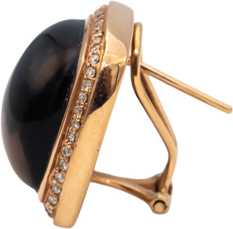 14k Rose Gold Cabochon Smokey Quartz and Round Diamond Earrings 21.33CTW