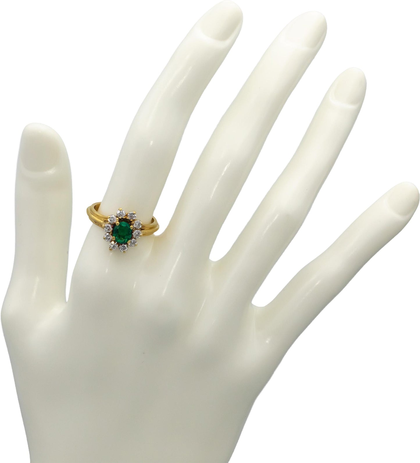 18k Yellow Gold VS Oval Cut Emerald Round Diamond Halo Ring 1.0CTW Size 6.25