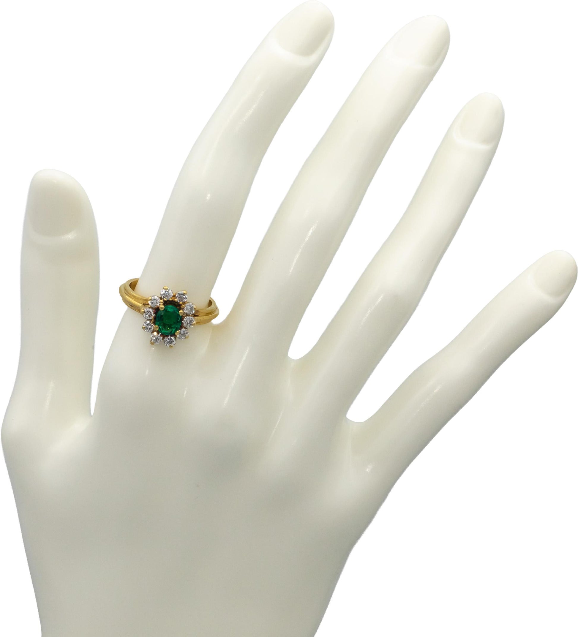 18k Yellow Gold VS Oval Cut Emerald Round Diamond Halo Ring 1.0CTW Size 6.25