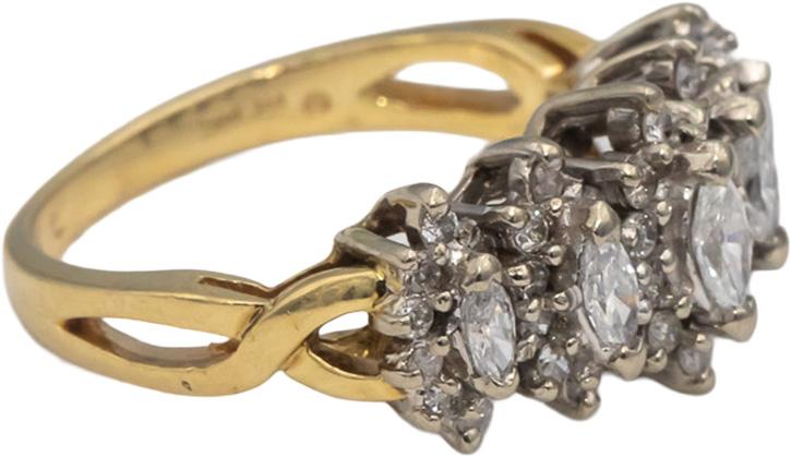 14k Yellow & White Gold Round and Marquise Diamond Cocktail Ring 1.0CT Size 6.5