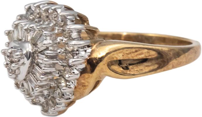 10k Yellow & White Gold Round & Baguette Cut Diamond Cocktail Ring 0.50CT Size 7