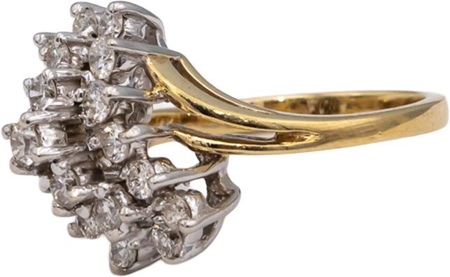 14k Yellow & White Gold Round Diamond Cluster Cocktail Ring 0.75CT Size 6