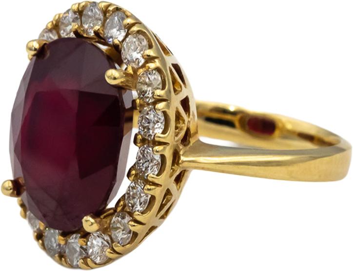 GIA Certified 14k Gold Oval Manufactured Ruby & Round Diamond Ring 13.25CT Sz 7