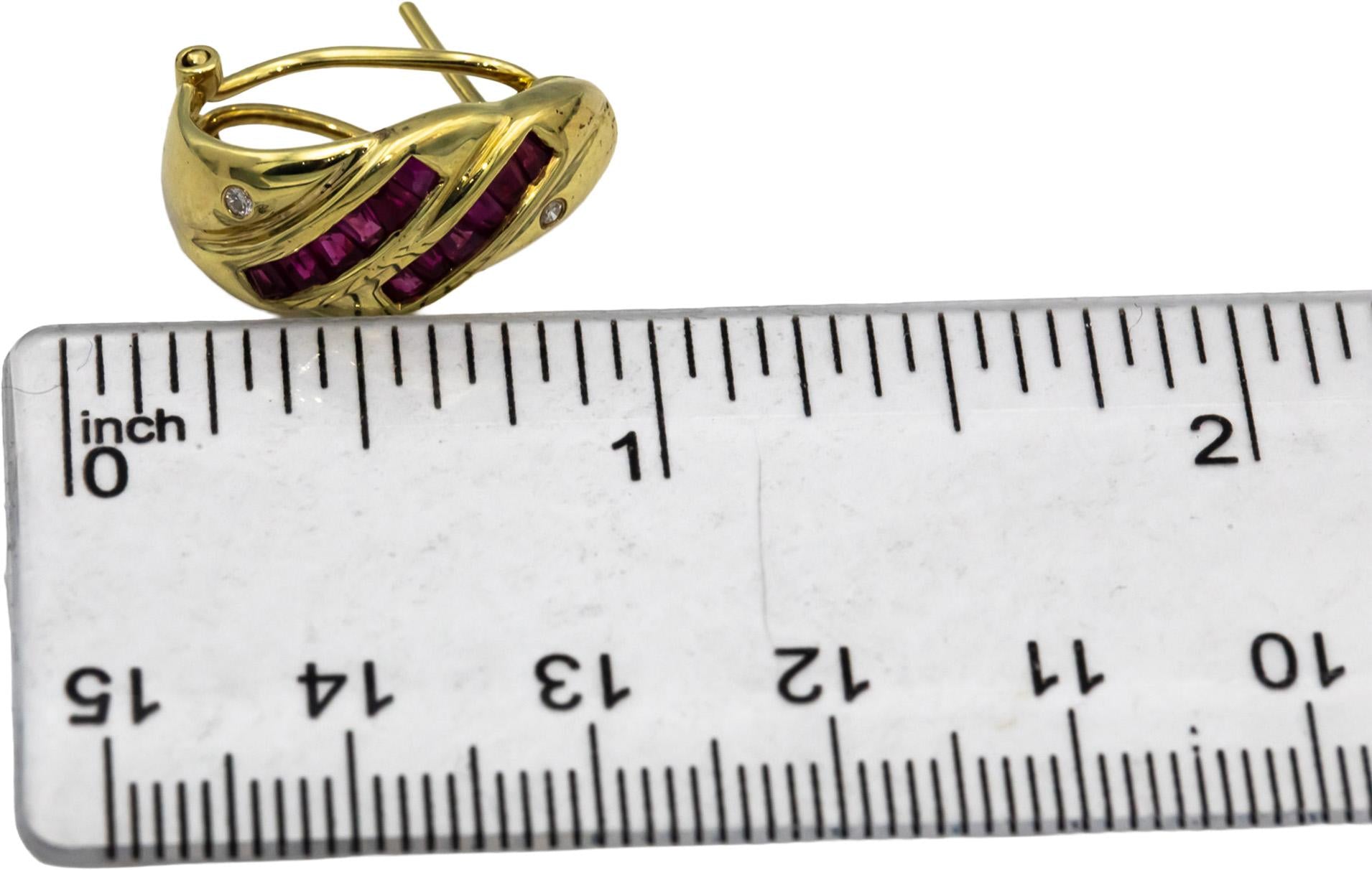 14k Yellow Gold Baguette Cut Ruby Round Diamond Earrings 1.04CTW