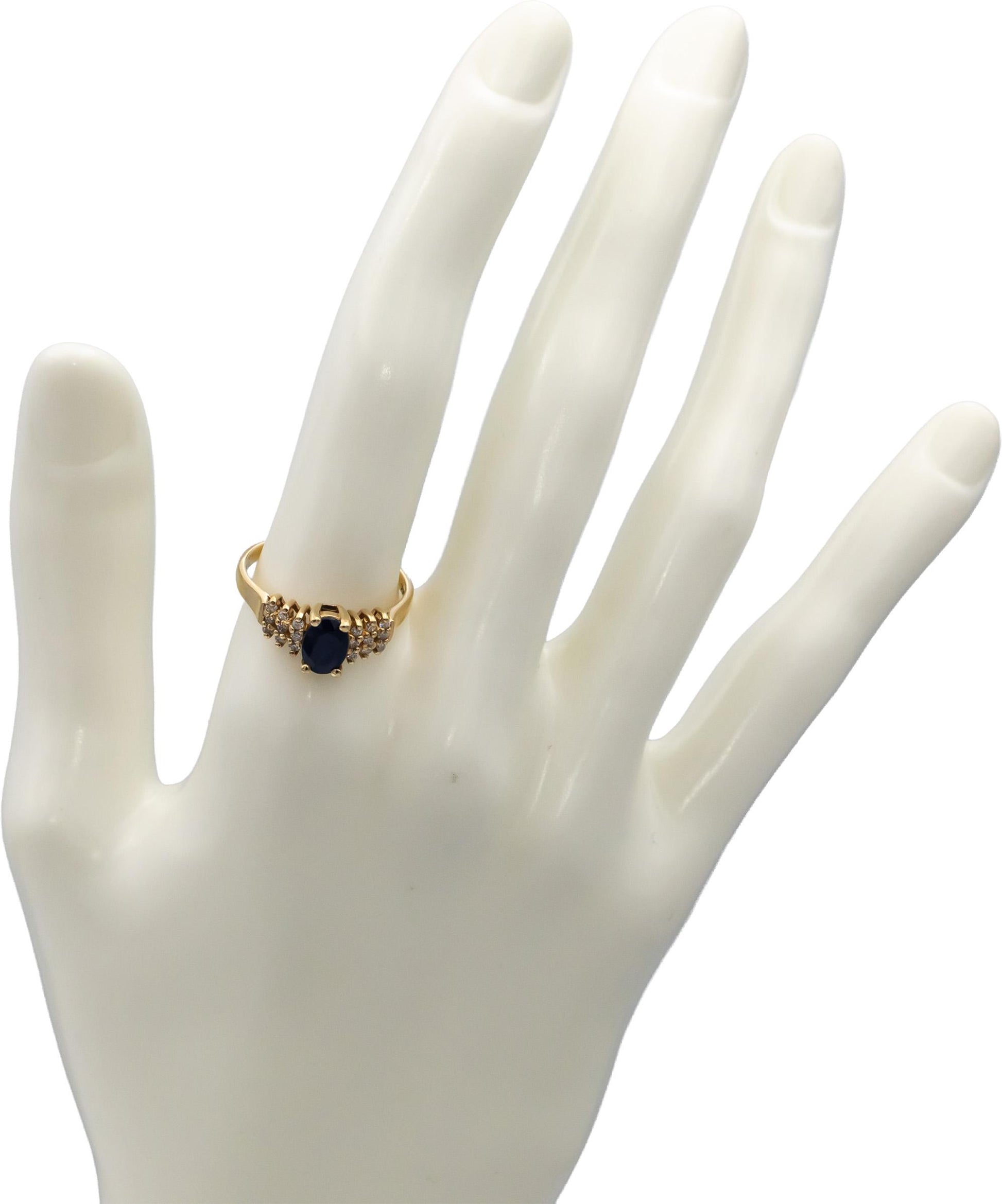 14k Yellow Gold Oval Sapphire Round Diamond Cocktail Ring 0.65CTW Size 8