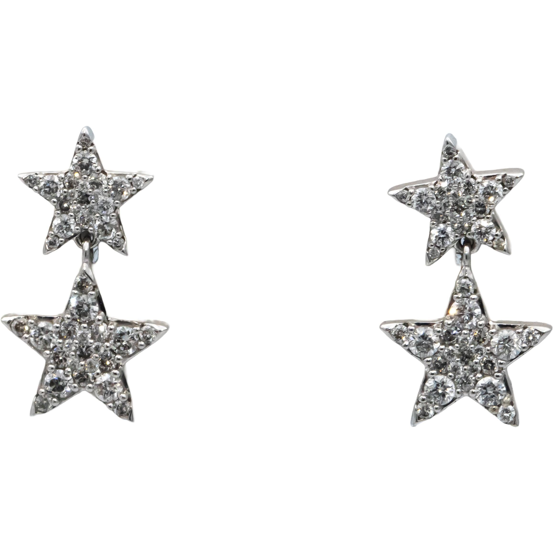 10k White Gold Round Diamond Cluster Drop Dangle Star Earrings 1.0CT