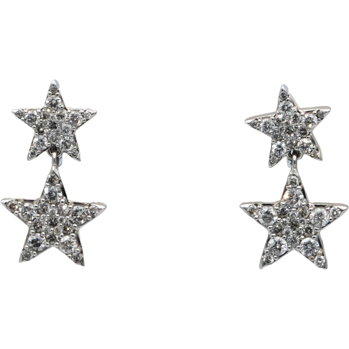 10k White Gold Round Diamond Cluster Drop Dangle Star Earrings 1.0CT