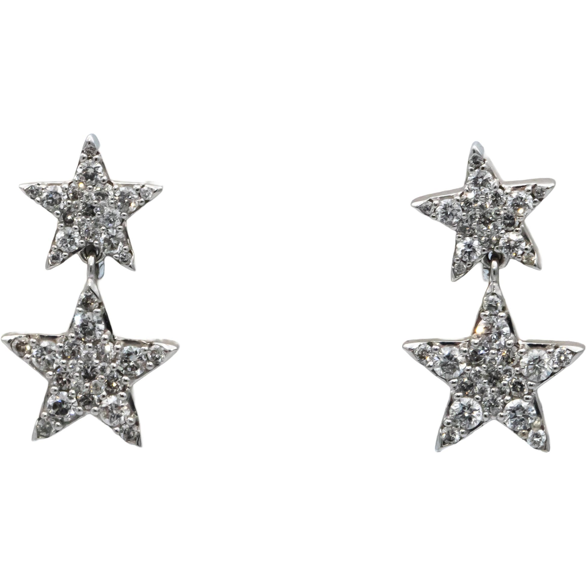 10k White Gold Round Diamond Cluster Drop Dangle Star Earrings 1.0CT