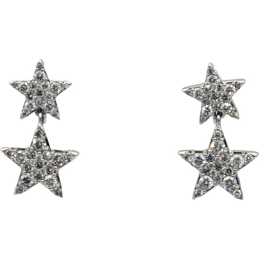 10k White Gold Round Diamond Cluster Drop Dangle Star Earrings 1.0CT
