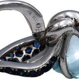CHANEL Vintage 18k White Gold Camelia Aquamarine & Sapphire Flower Earrings