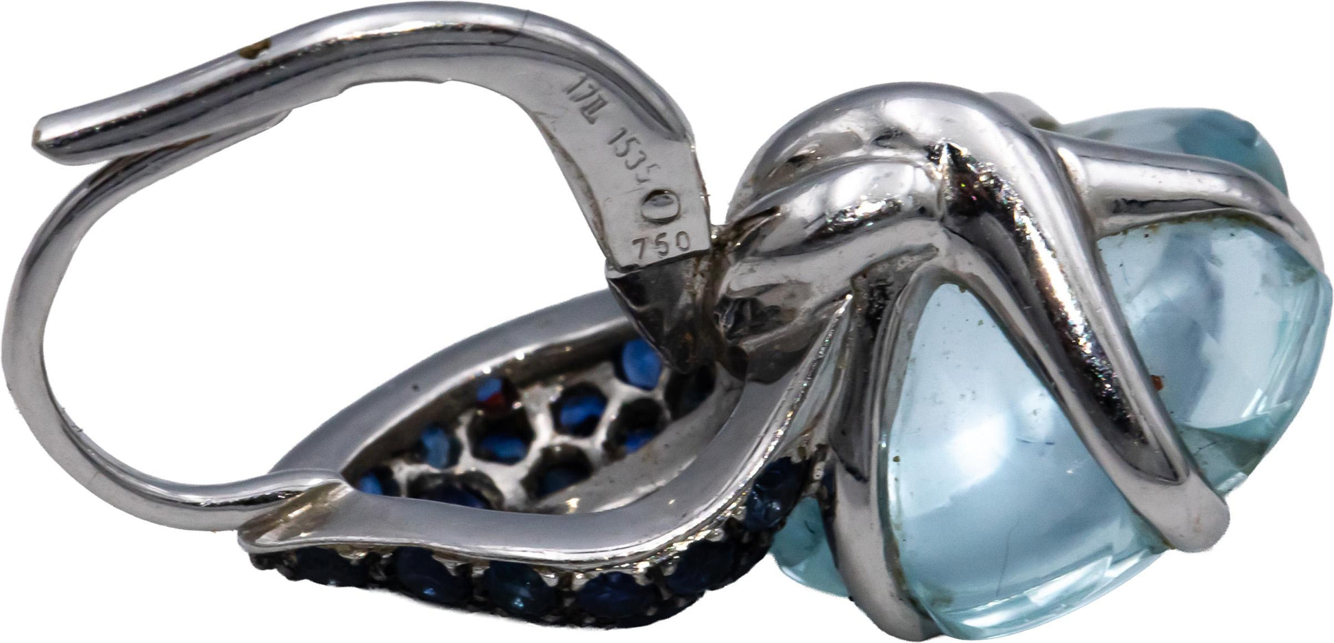 CHANEL Vintage 18k White Gold Camelia Aquamarine & Sapphire Flower Earrings