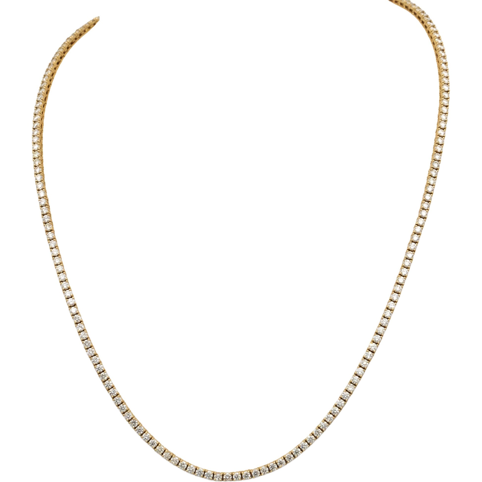 14k Yellow Gold VS Round Diamond Tennis Necklace 7.70CT