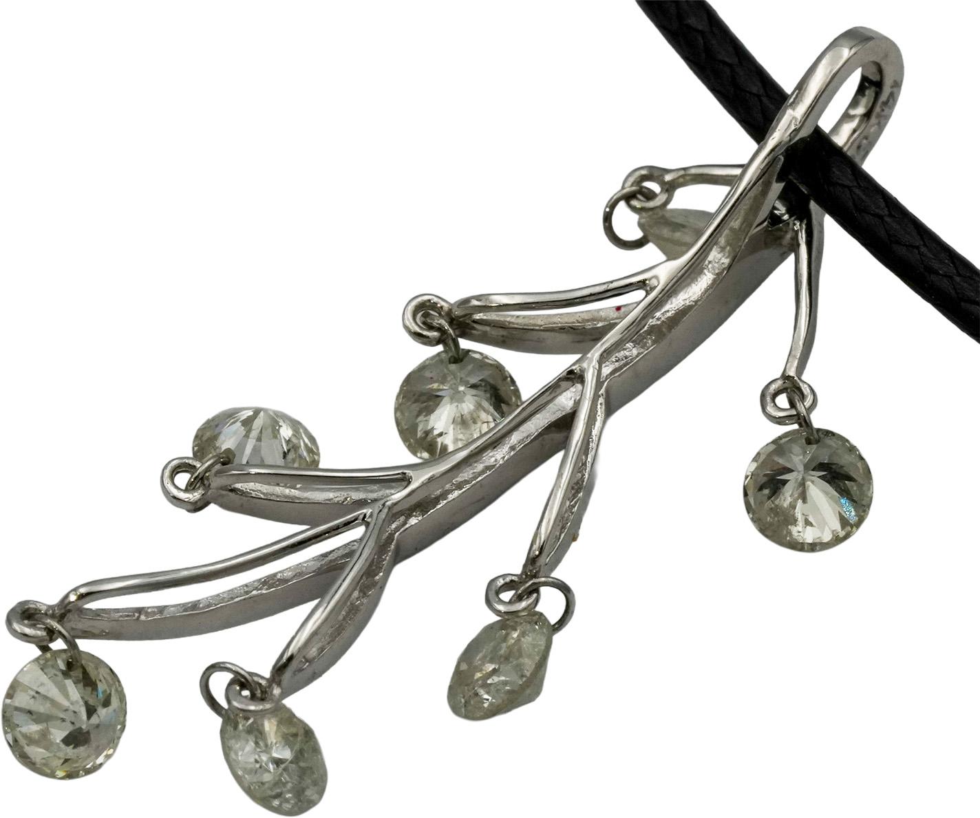 14k White Gold Round Diamond Dangle Floral Pendant Necklace 1.40CT