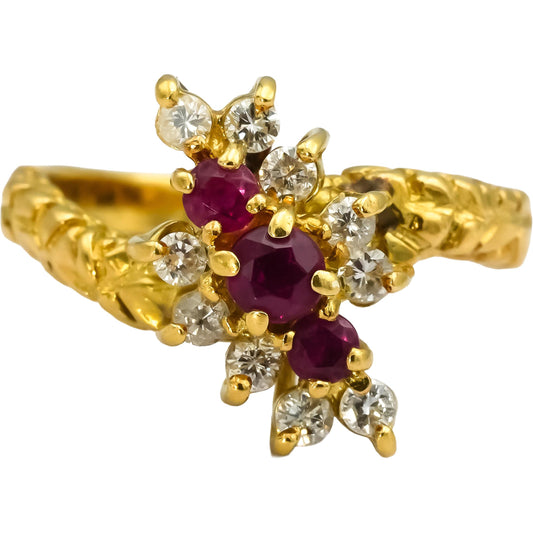 18k Yellow Gold Round Ruby and Diamond Cocktail Ring 0.50CT Size 5.5