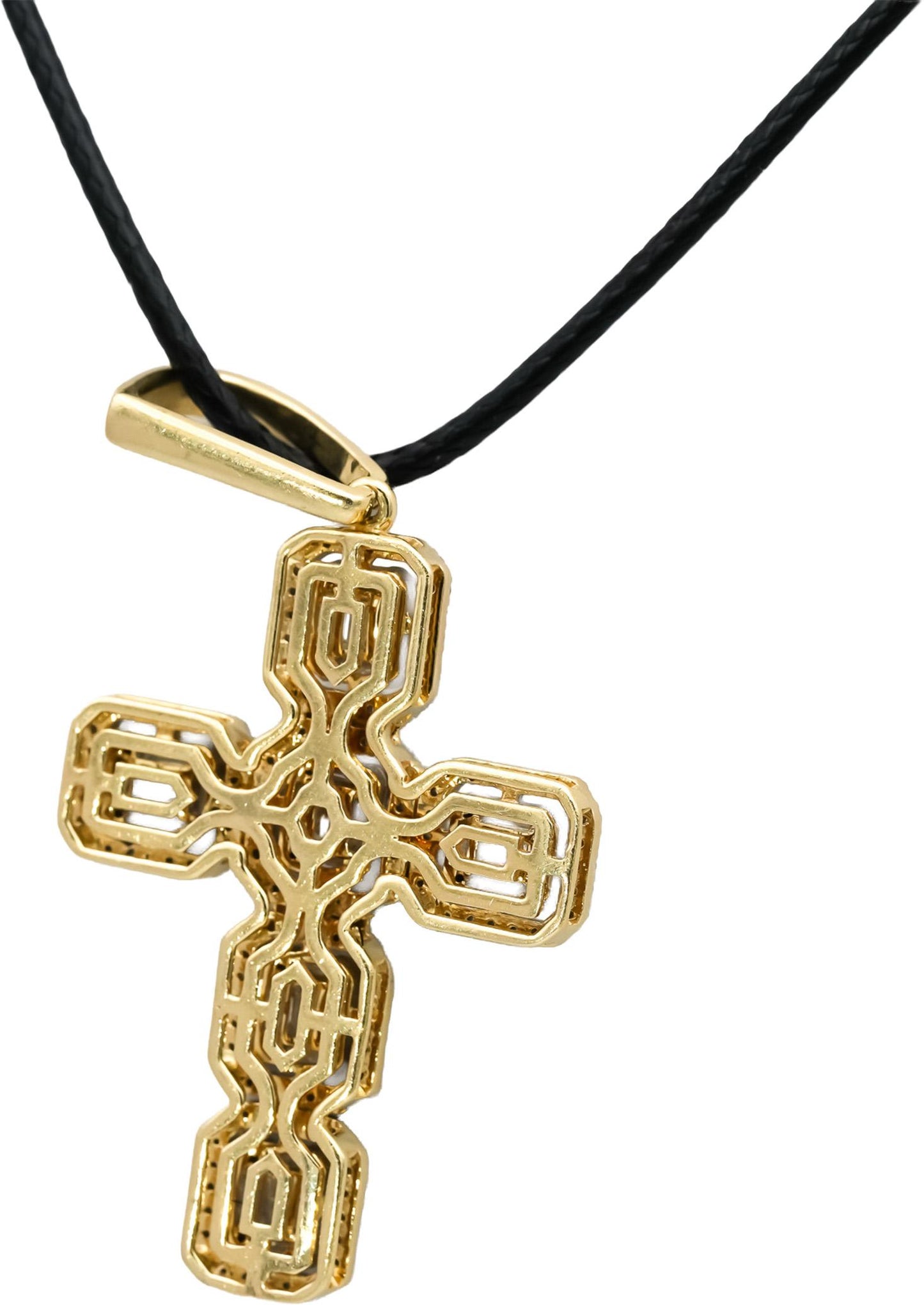 14k Yellow Gold Round and Baguette Cut Diamond Cross Crucifix Pendant 3.0CT