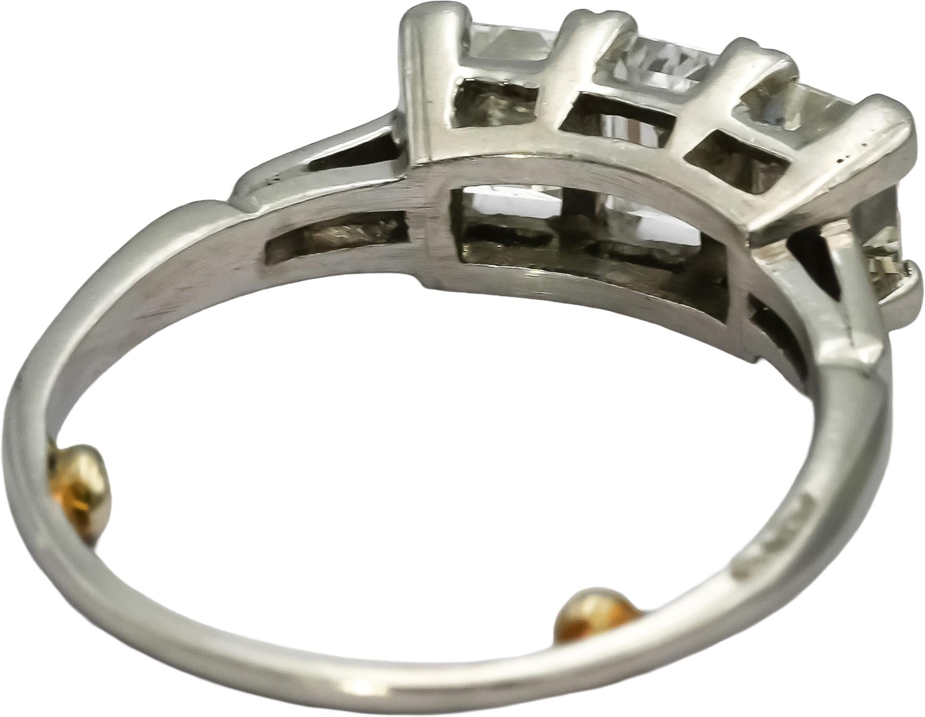 Vintage Antique Platinum VS Emerald Cut Diamond Three Stone Ring 1.15CT Size 5.5