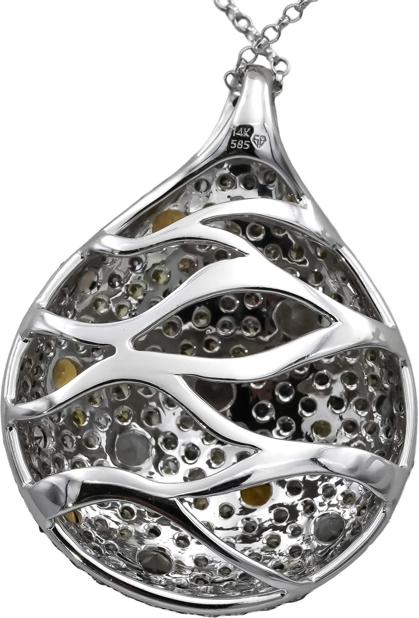 14k White Gold Round Multi-Color Diamond and Sapphire Pendant Necklace 1.90CTW