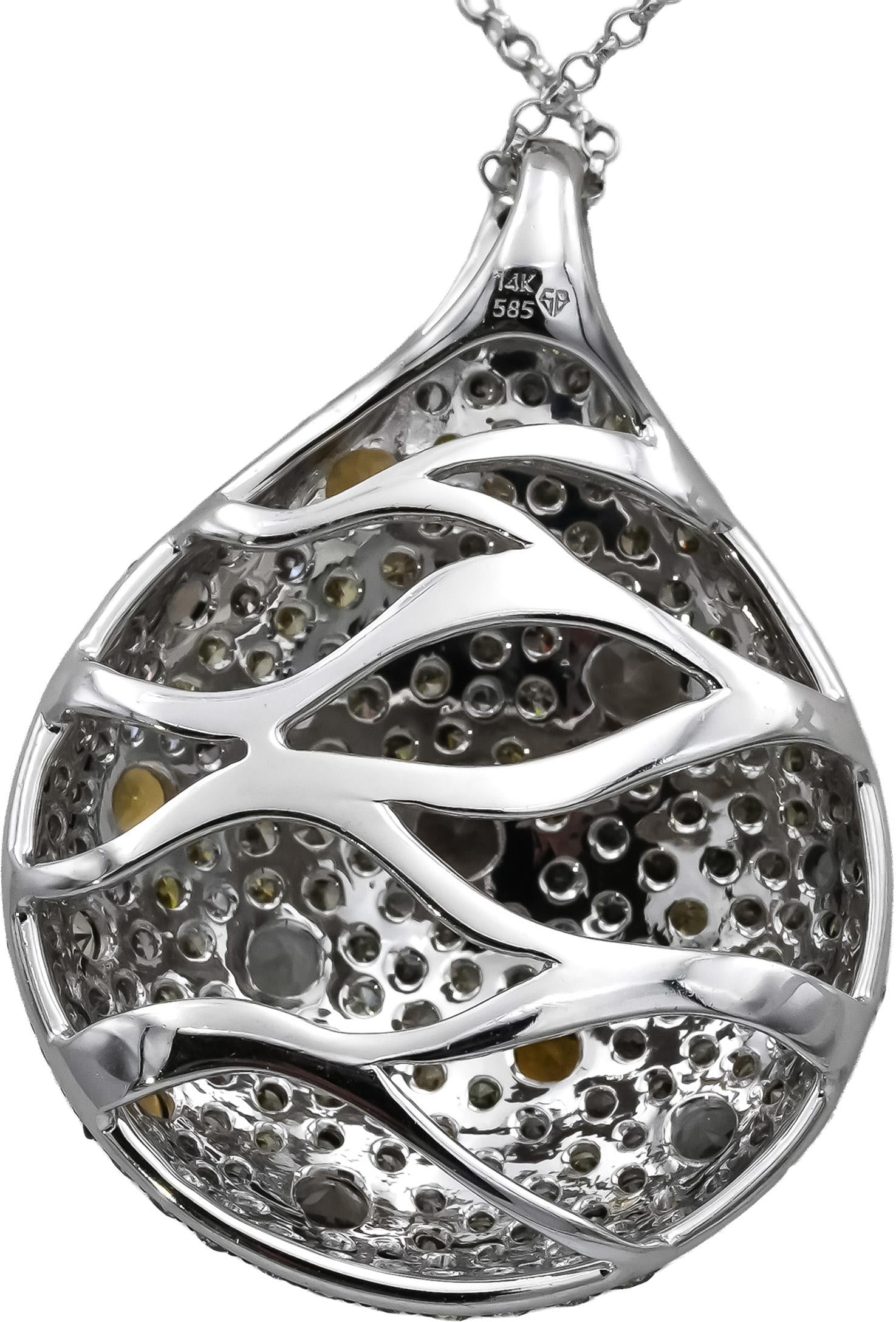 14k White Gold Round Multi-Color Diamond and Sapphire Pendant Necklace 1.90CTW