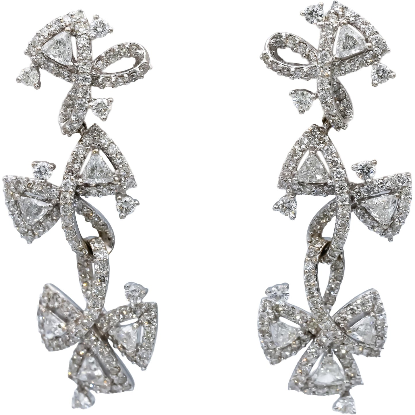 18k White Gold VS Round & Trillion Cut Diamond Drop Dangle Earrings 4.0CT