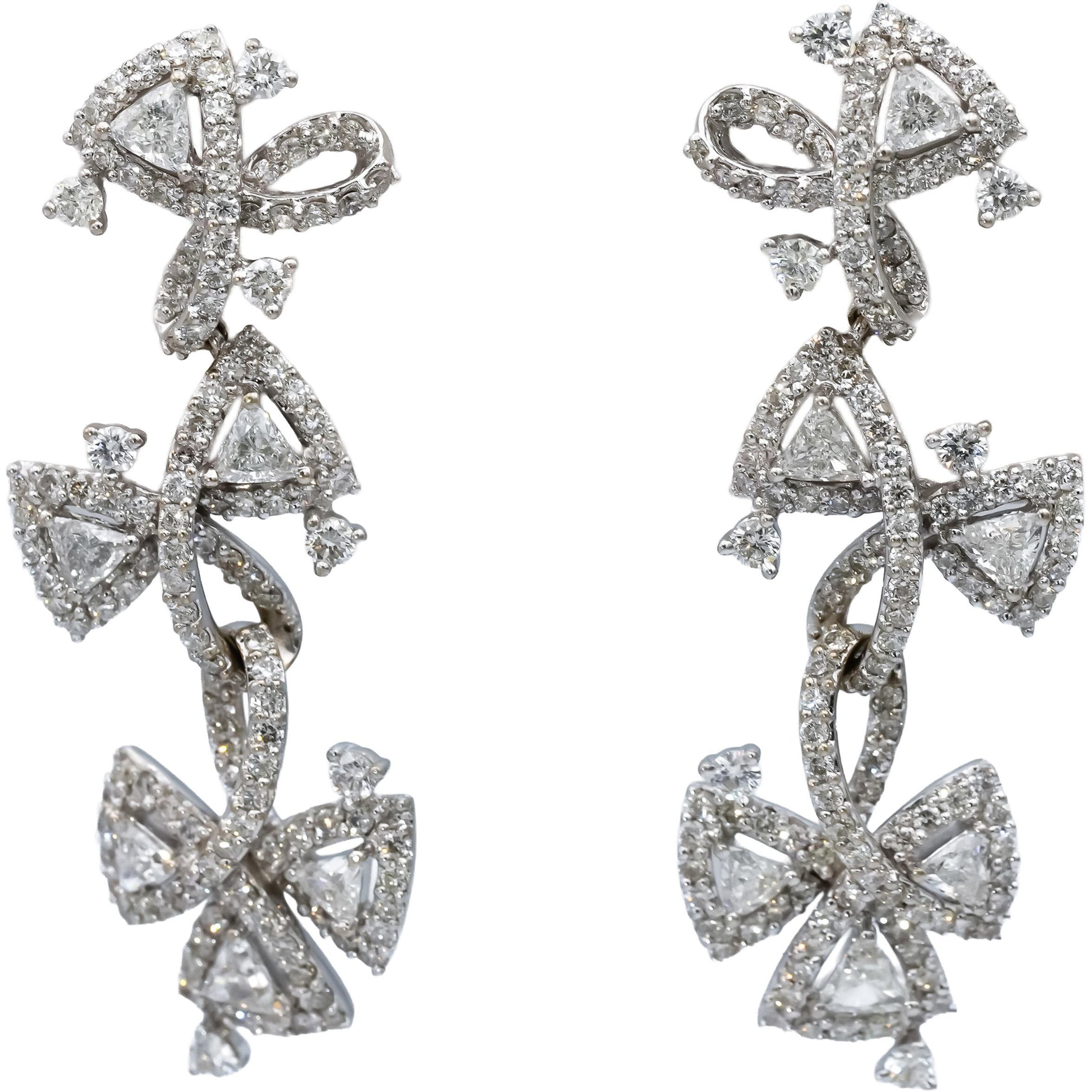 18k White Gold VS Round & Trillion Cut Diamond Drop Dangle Earrings 4.0CT