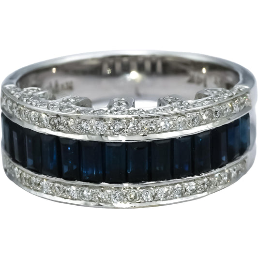 LE VIAN 14k White Gold Diamond and Sapphire Band Ring 2.25CTW Size 7.75