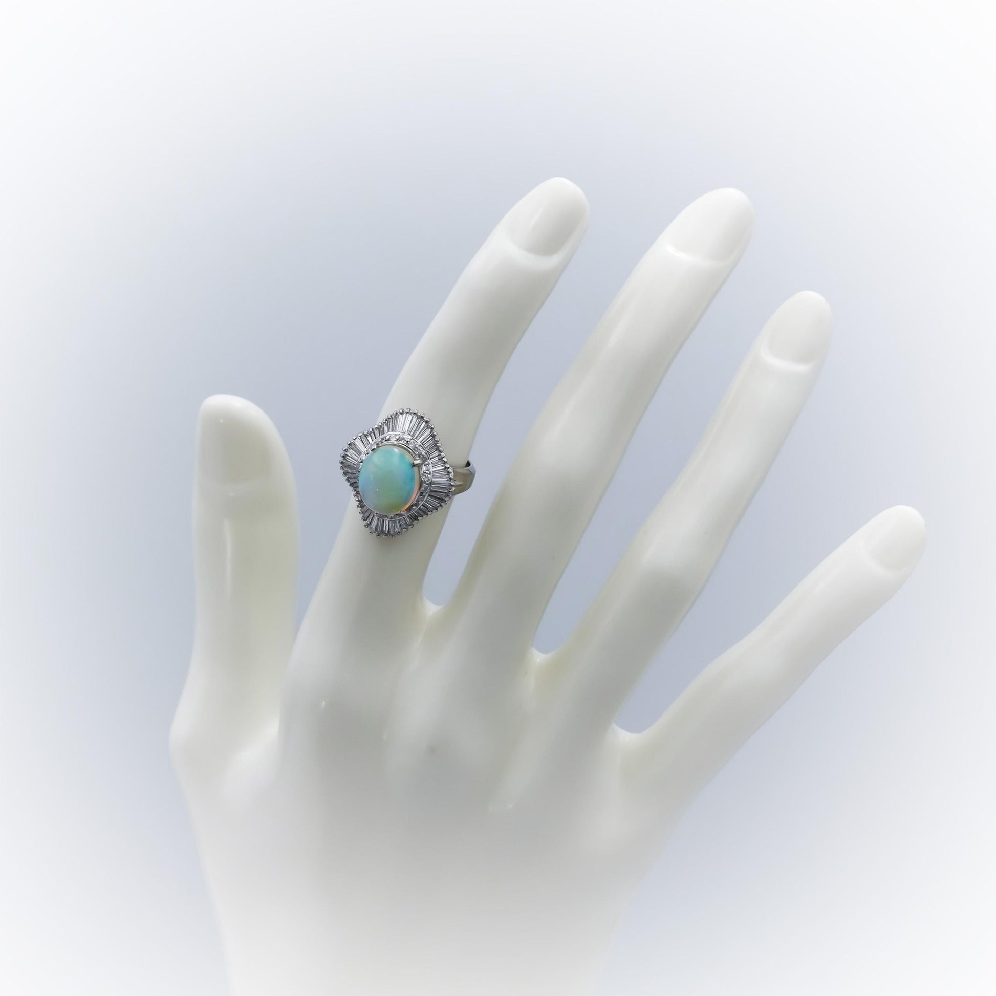 Platinum VS Diamond and Cabochon Opal Cocktail Ring 3.77CTW Size 5.75