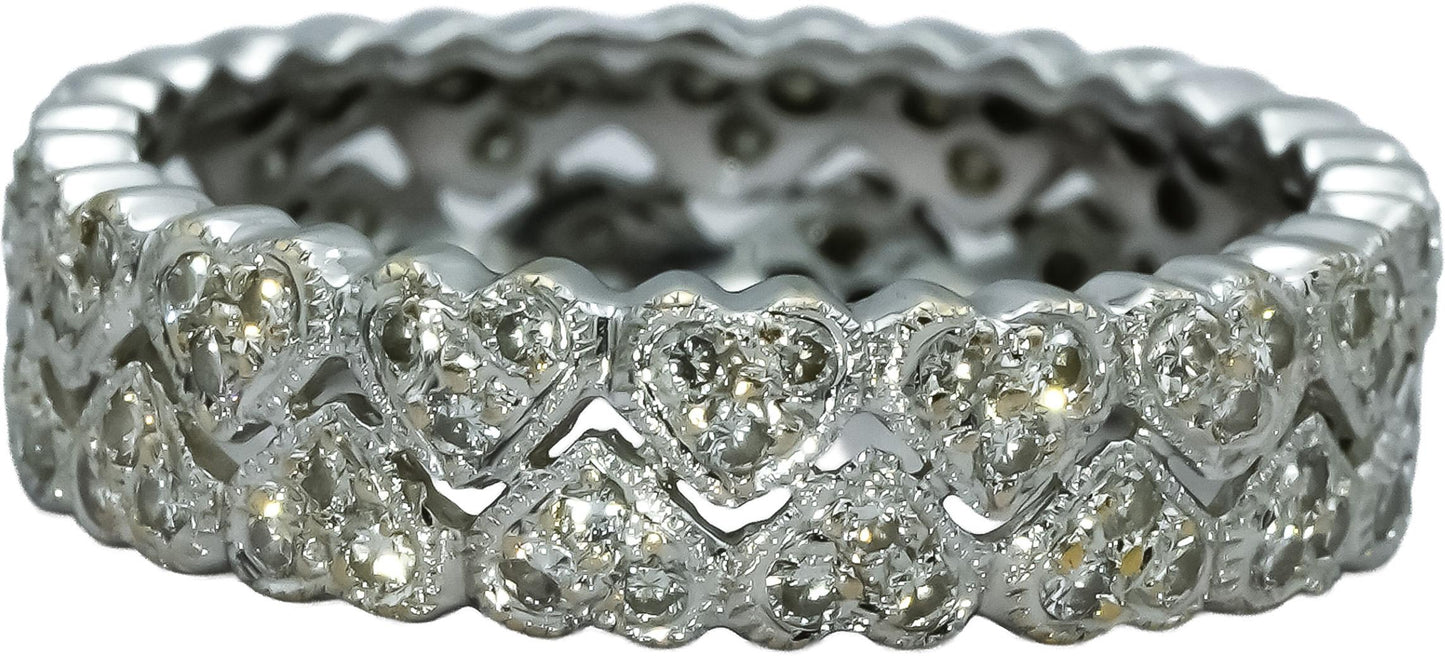 18k White Gold VS Diamond Two Row Heart Eternity Band Ring 0.50CT Size 6.75
