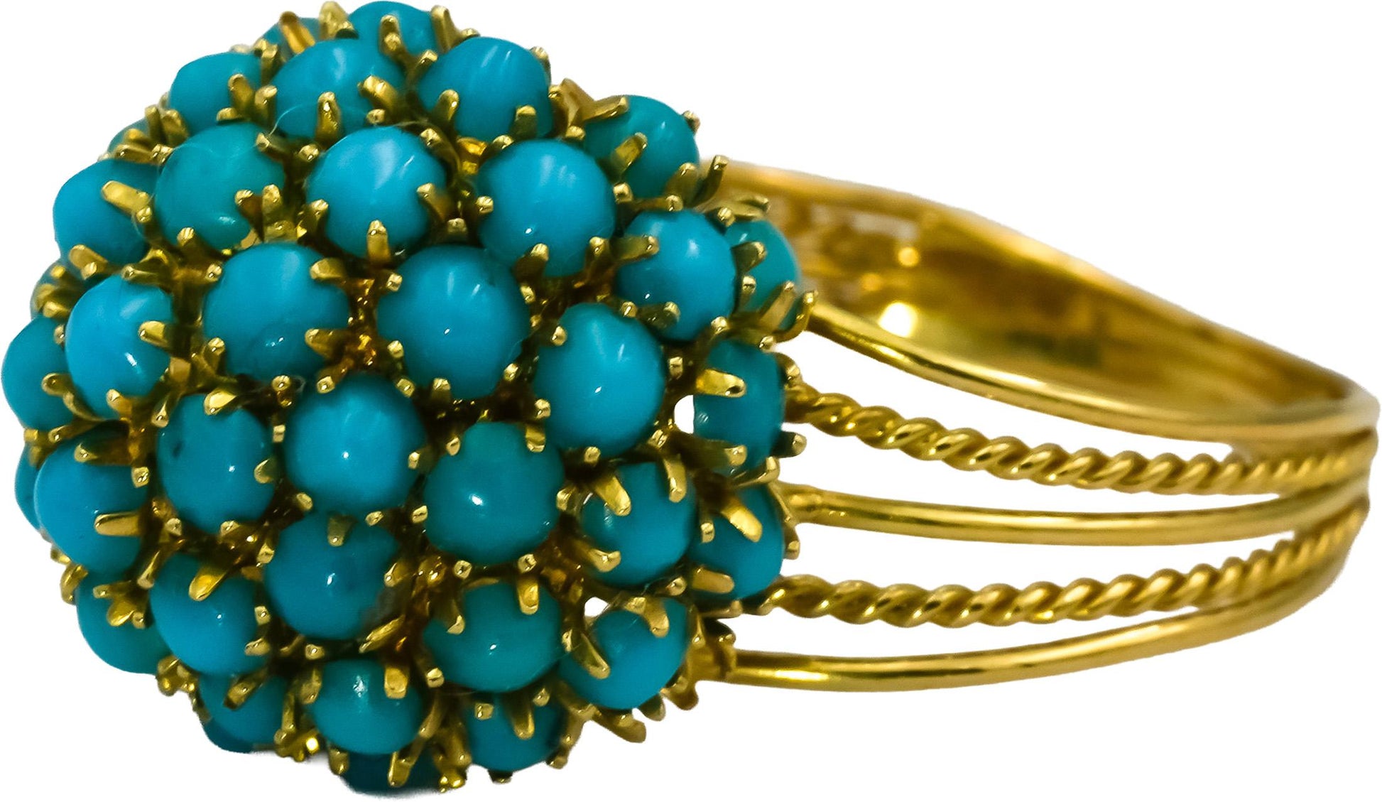18k Yellow Gold Cabochon Turquoise Cluster Dome Ring Size 8.25