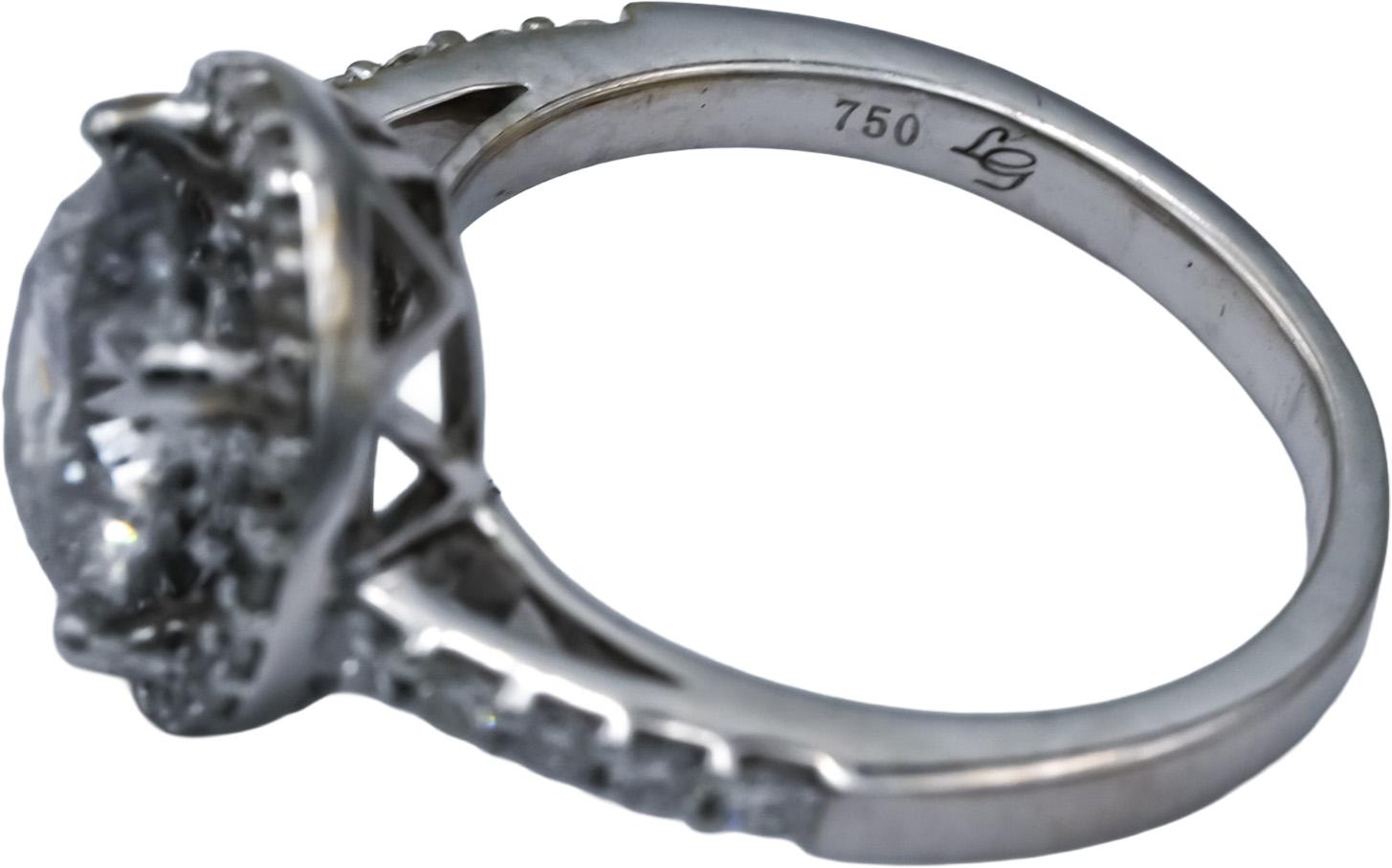 18k White Gold Round Diamond Engagement Ring 2.52CT w/ 2.12CT Center Size 5.5