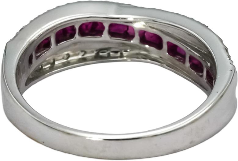18k White Gold Diamond and Ruby Crossover Band Ring 0.78CT Size 6.75