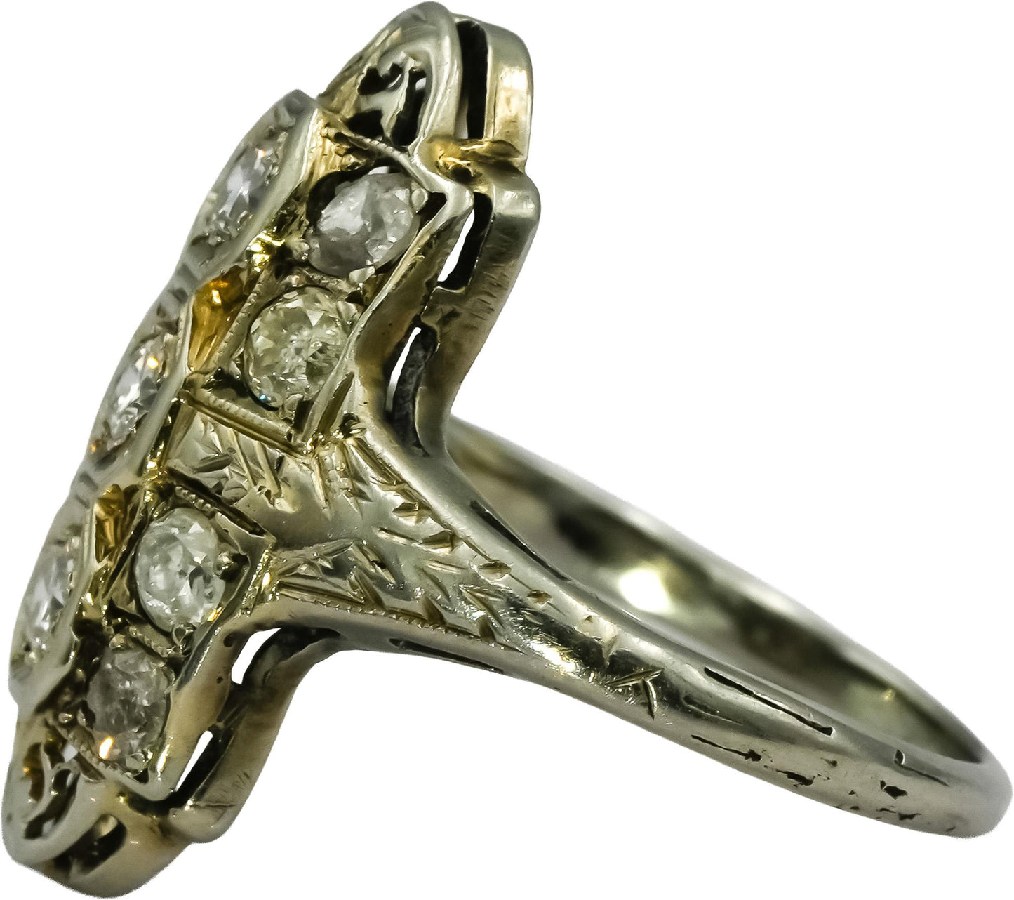 Vintage Antique 18k White Gold Diamond Filigree Dinner Ring 0.60CT Size 5.25