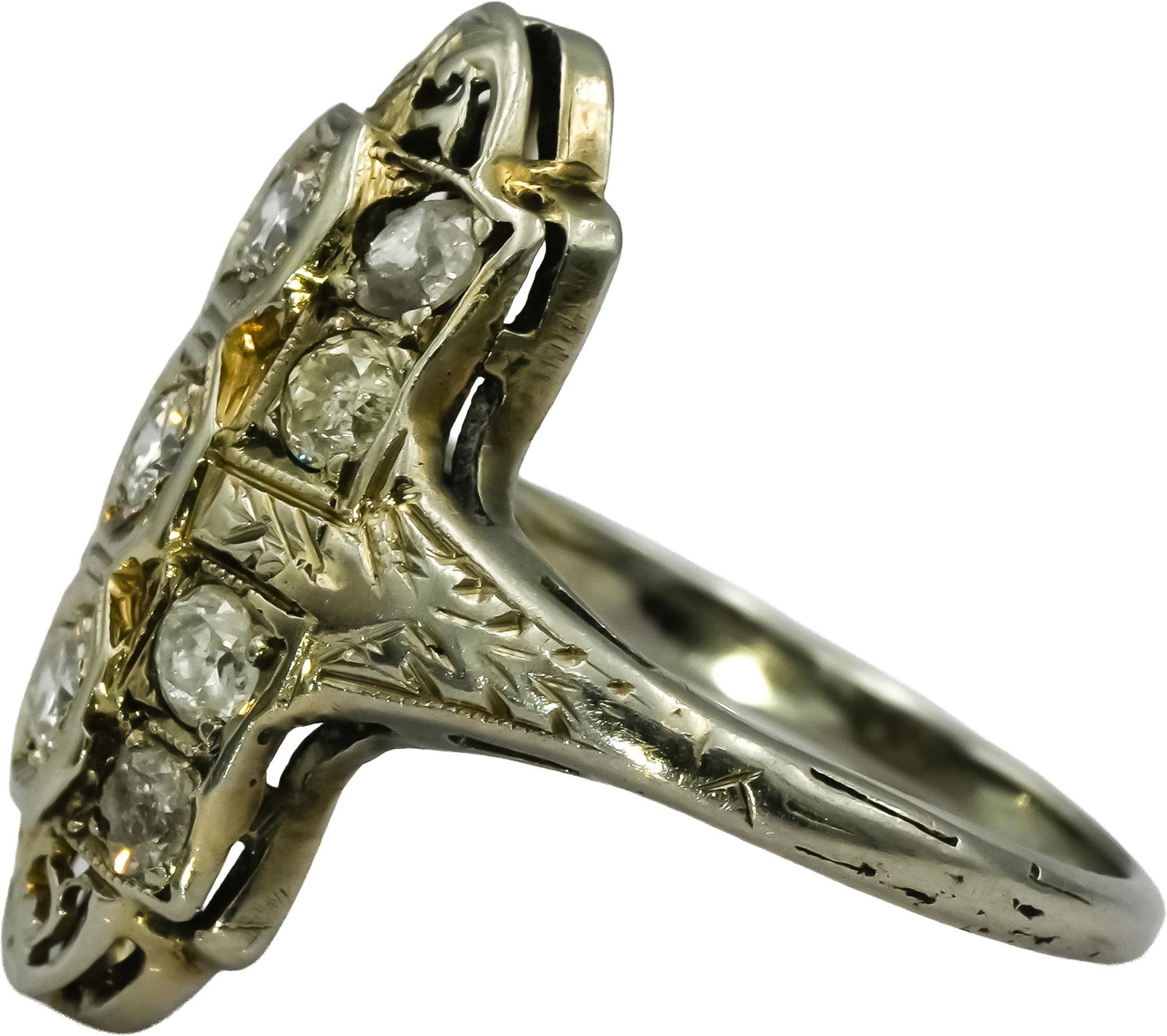 Vintage Antique 18k White Gold Diamond Filigree Dinner Ring 0.60CT Size 5.25