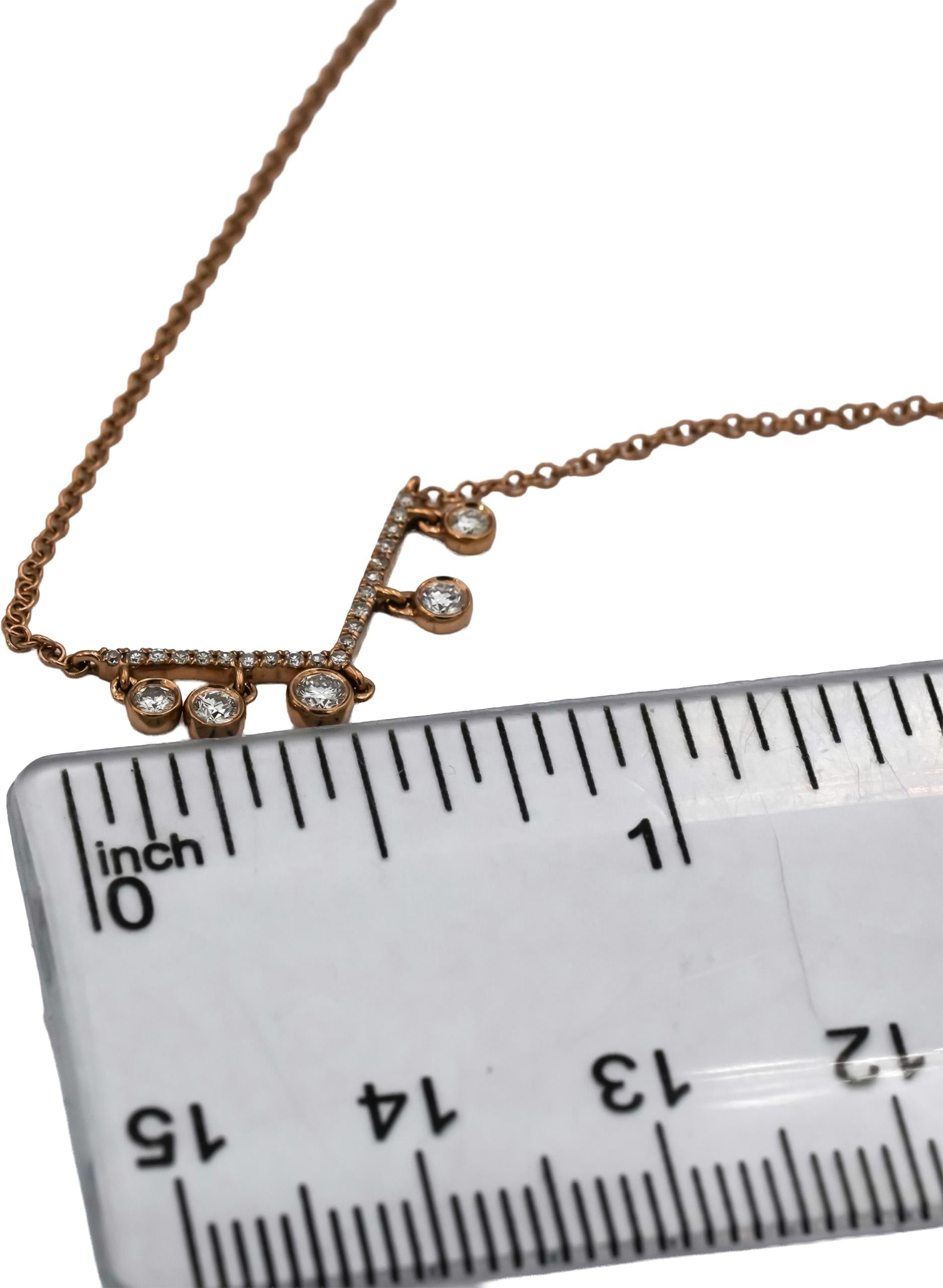 14k Rose Gold Round Diamond Chevron Dangle Pendant Necklace 0.12CT