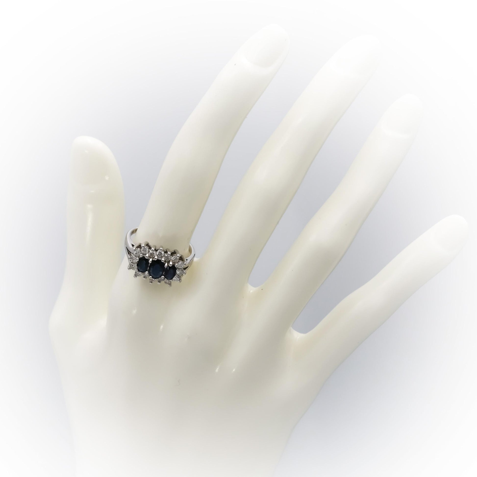 14k White Gold Blue Sapphire and Diamond Cocktail Ring 1.50CT Size 7