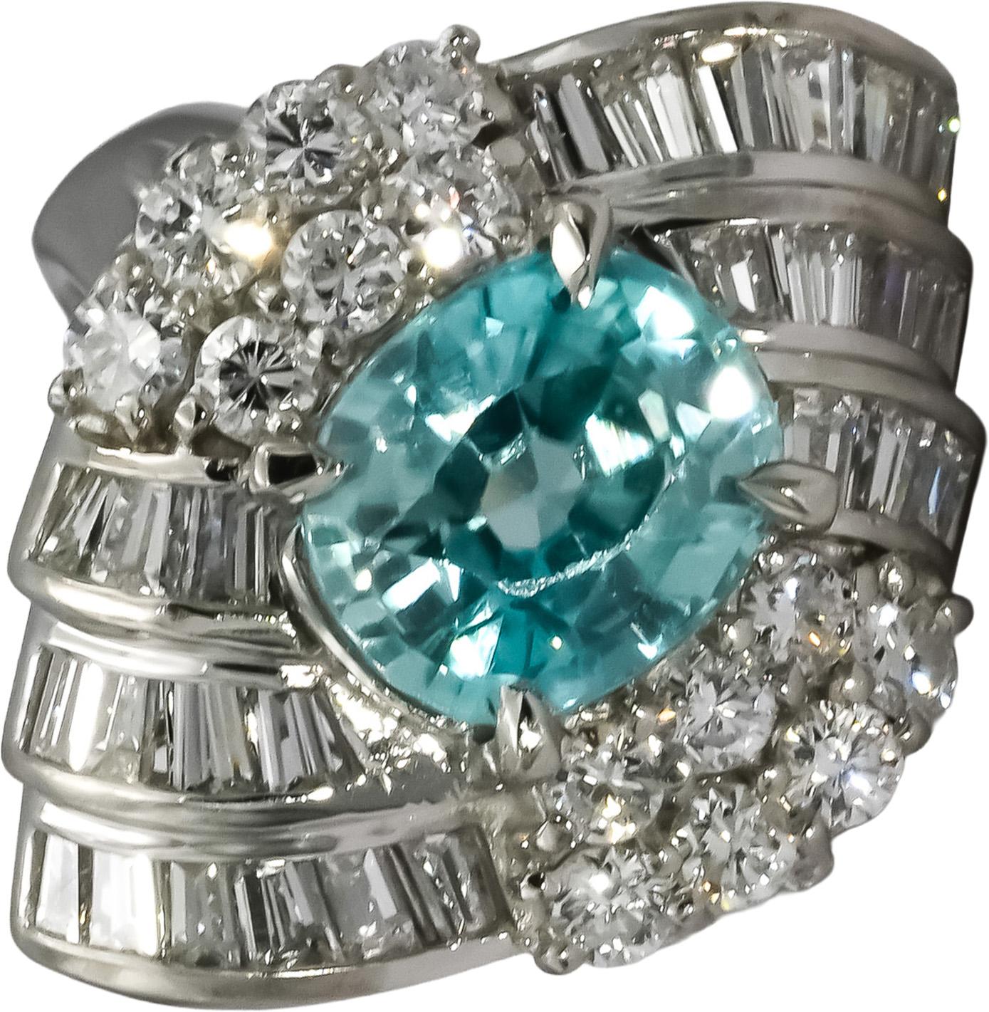 Platinum VS Diamond and Blue Zircon Cocktail Ring 4.92CT Size 4.75