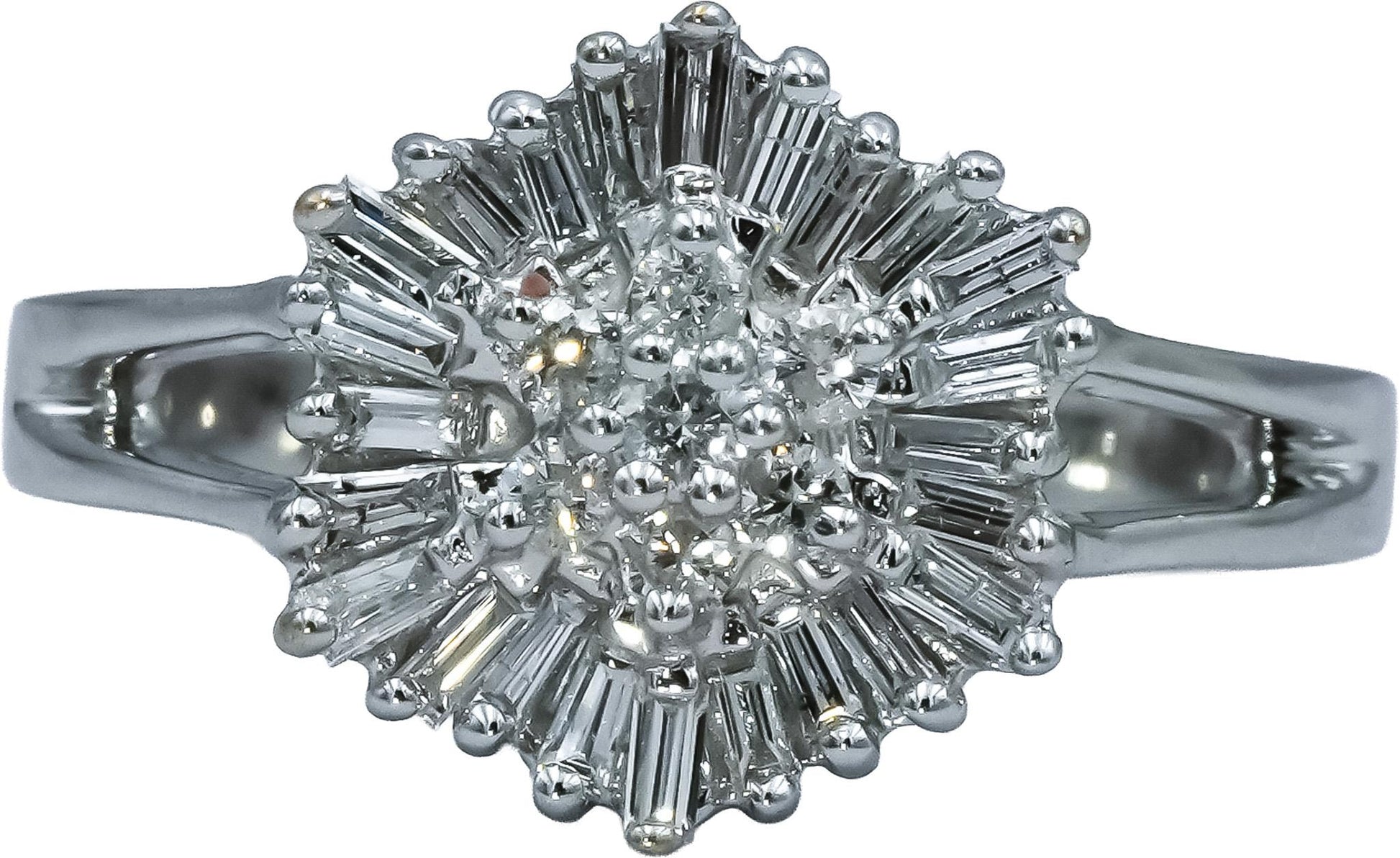 14k White Gold Round and Baguette Diamond Cluster Cocktail Ring 0.50CT Size 6.75