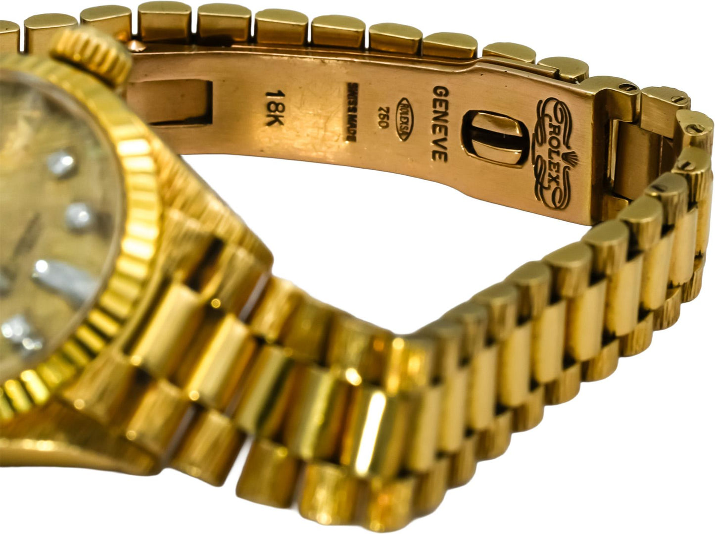 ROLEX Vintage 18k Gold Lady-Datejust Custom Dial Bark Finish Watch Ref 6917
